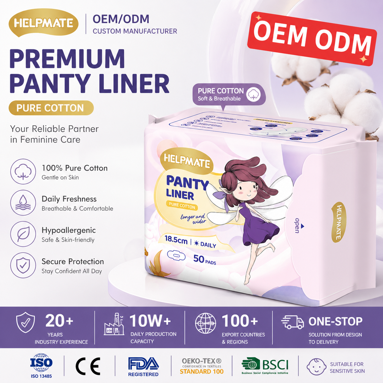 Personnalisation OEM ODM coton respirant Soft Anion Lady femme Aide Camate Panty Douleur 185 mm